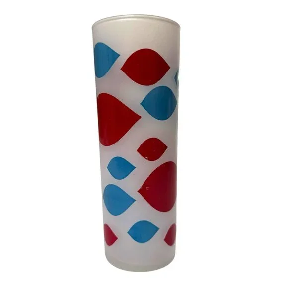Dairy Queen Frosted Glass Highball Tumbler Retro Red and Blue Pattern Vintage - Picture 3 of 8